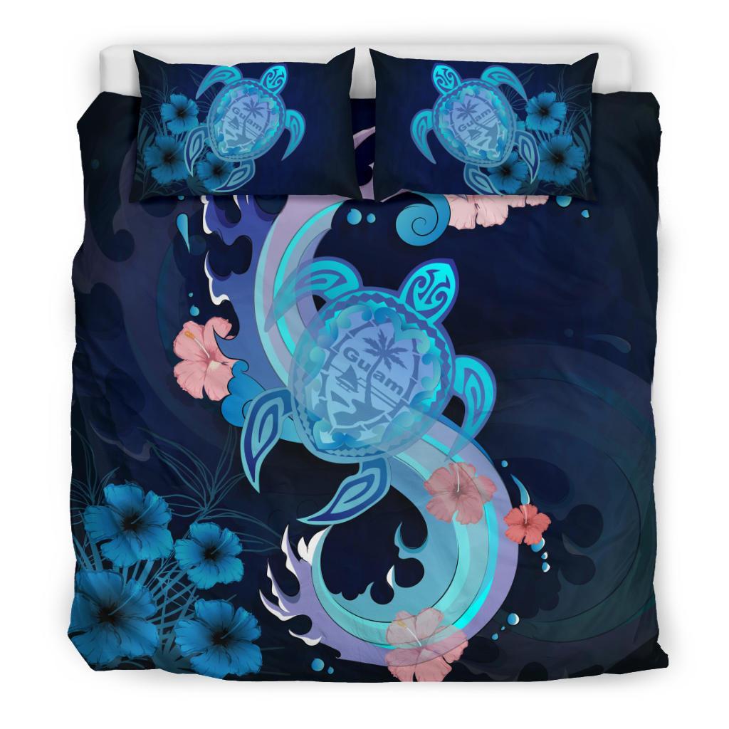 Guam Duvet Cover Set Blue Turtle Hibiscus