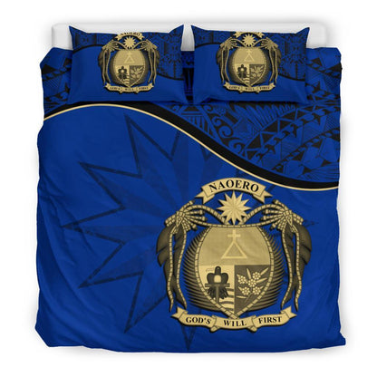 Nauru Duvet Cover Set Nauru Bedding Flag & Coat Of Arms Dark Blue