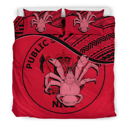 Niue Duvet Cover Set Niue Coat Of Arms & Coconut Crab Red