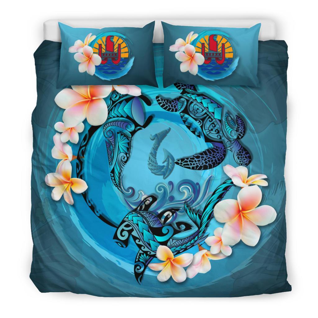 Polynesian Duvet Cover Set Tahiti Bedding Set Blue Plumeria Animal Tattoo