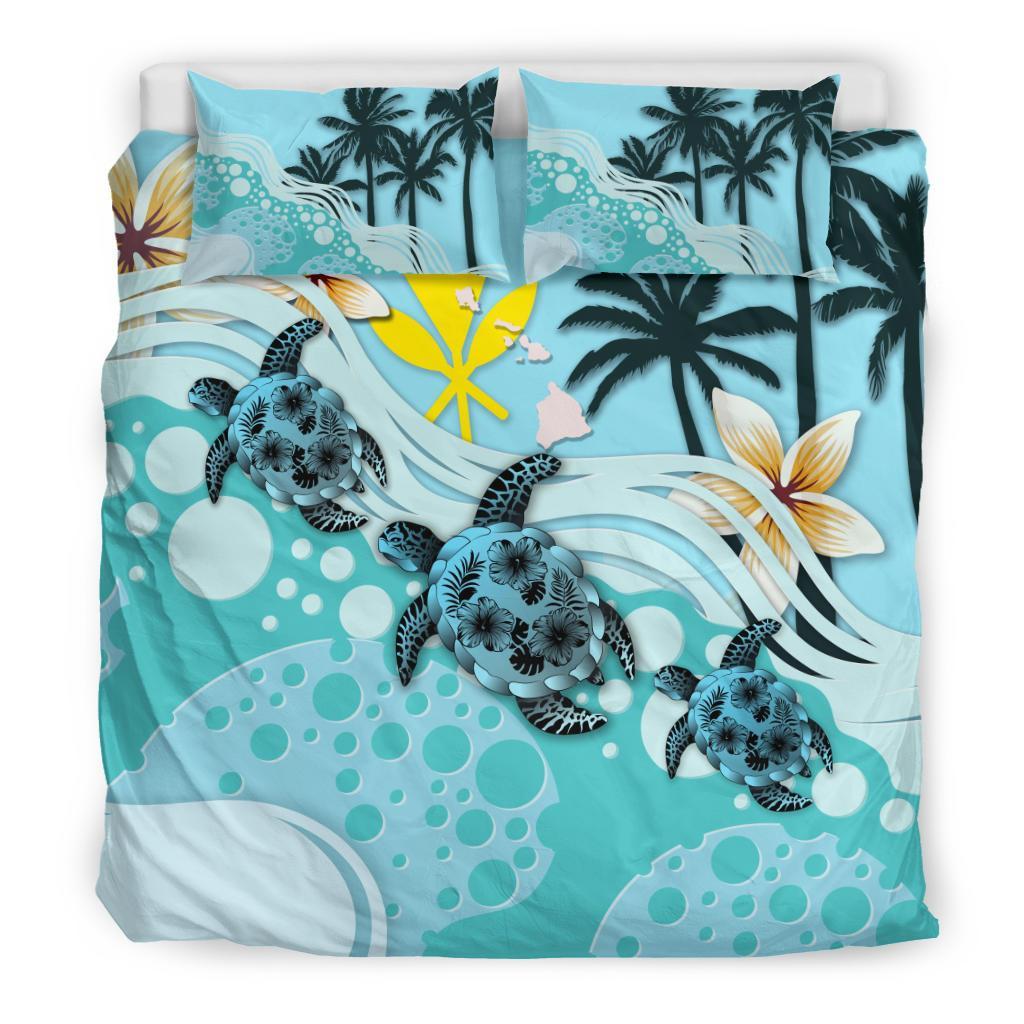 Polynesian Duvet Cover Set Kanaka Maoli (Hawaiian) Bedding Set Blue Turtle Hibiscus