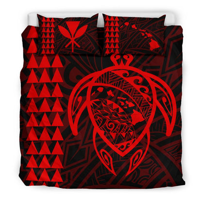 Hawaiian Map Kakau Turtle Kanaka Polynesian Bedding Set Red