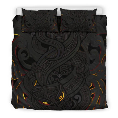 New Zealand Bedding Set, Maori Gods Tumatauenga (God Of War) Black