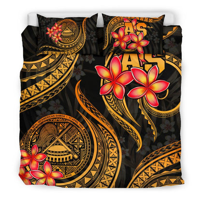 Polynesian Bedding Set American Samoa Duvet Cover Set Gold Plumeria