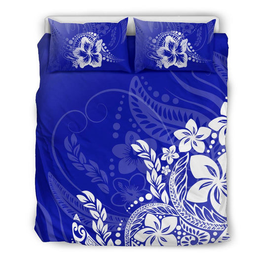 Polynesian Duvet Cover Set Blue Hibiscus Style