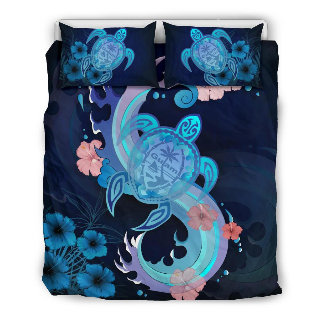 Guam Duvet Cover Set Blue Turtle Hibiscus