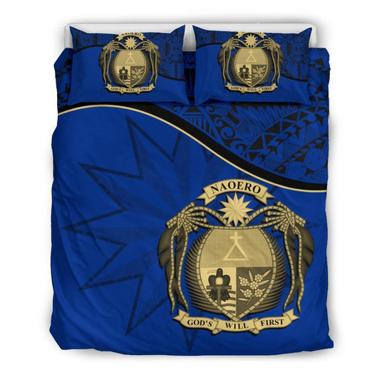 Nauru Duvet Cover Set Nauru Bedding Flag & Coat Of Arms Dark Blue