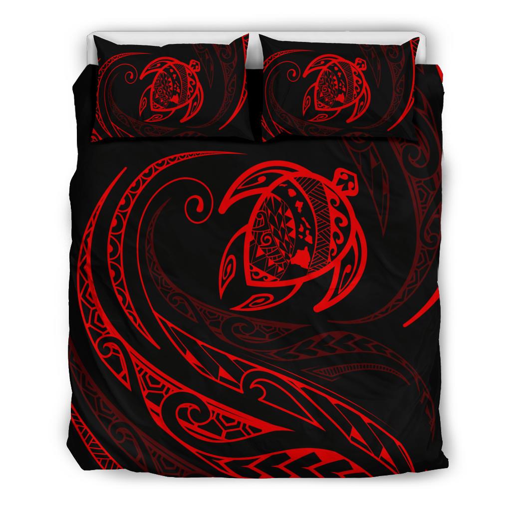 Hawaiian Map Turtle Polynesian Bedding Set Red Frida Style