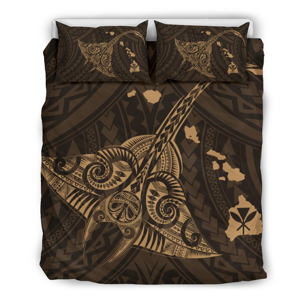 Hawaiian Map Kanaka Manta Ray Polynesian Bedding Set Gold
