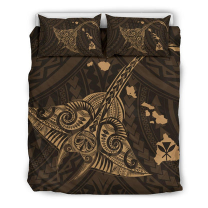 Hawaiian Map Kanaka Manta Ray Polynesian Bedding Set Gold