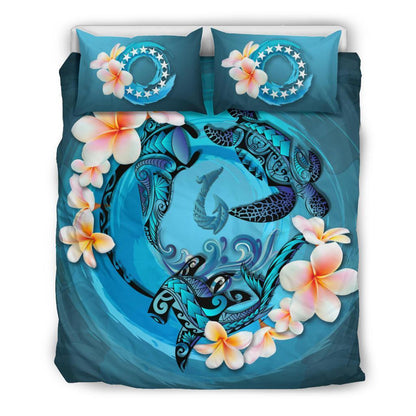 Cook Islands Bedding Set Blue Plumeria Animal Tattoo