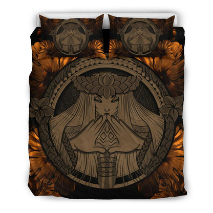 Hawaiian Map Madame Pele Polynesian Bedding Set Gold