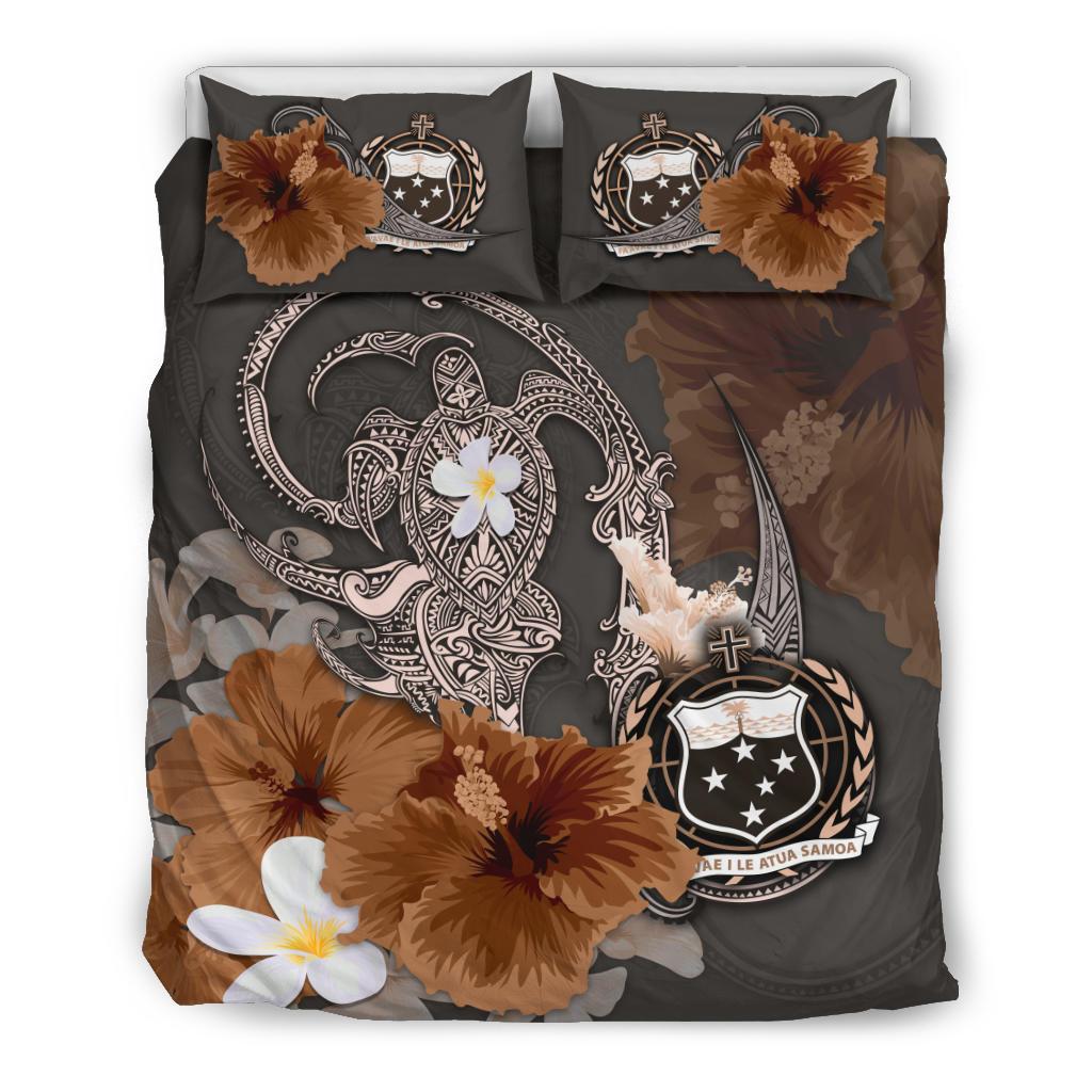 Samoa Bedding Set Hibiscus Turtle Tribal Brown