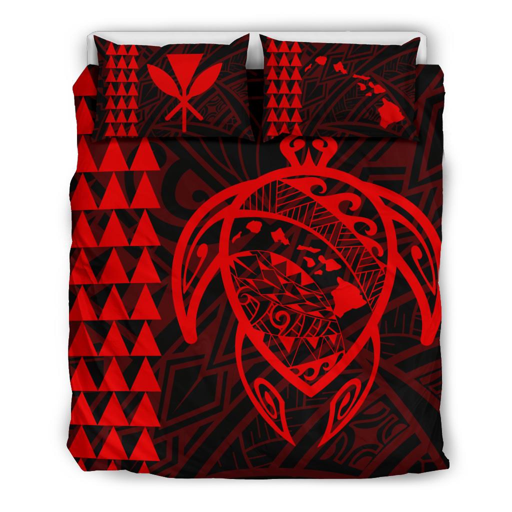 Hawaiian Map Kakau Turtle Kanaka Polynesian Bedding Set Red