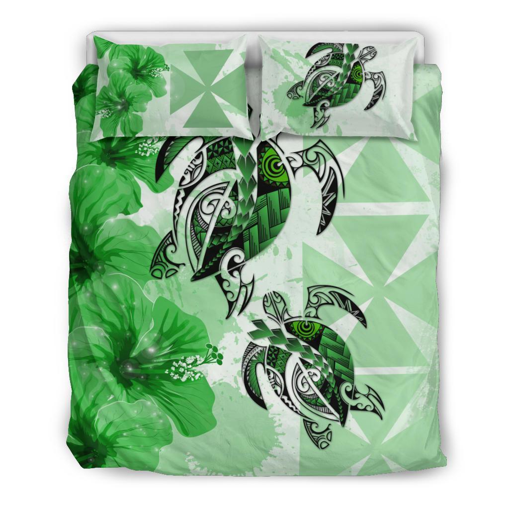 Polynesian Duvet Cover Set Wallis And Futuna Bedding Set Polynesia Turtle Hibiscus Green