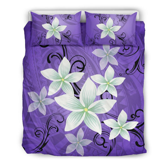 Hawaiian Plumeria Polynesian Bedding Set Purple