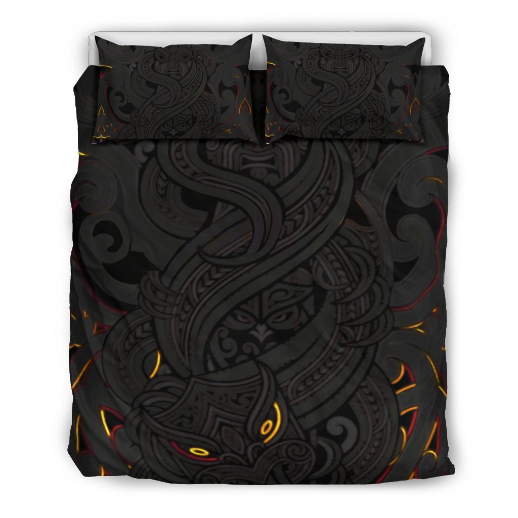 New Zealand Bedding Set, Maori Gods Tumatauenga (God Of War) Black