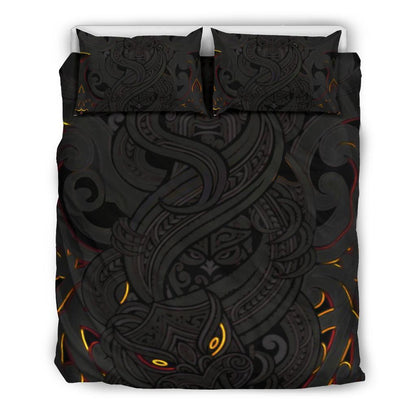 New Zealand Bedding Set, Maori Gods Tumatauenga (God Of War) Black