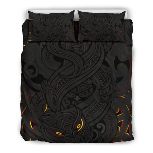 New Zealand Bedding Set, Maori Gods Tumatauenga (God Of War) Black