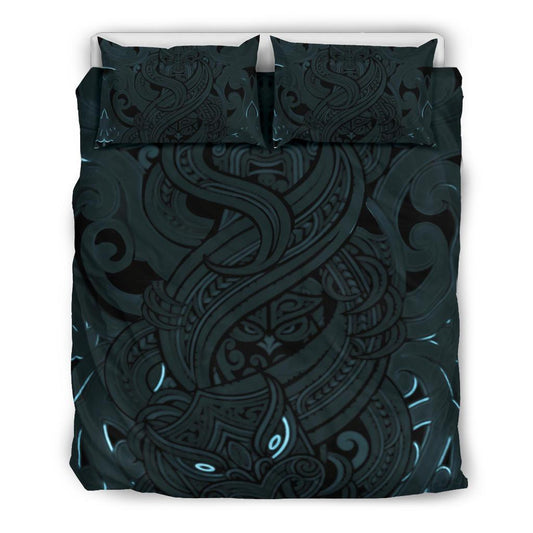 New Zealand Bedding Set, Maori Gods Tumatauenga (God Of War) Blue