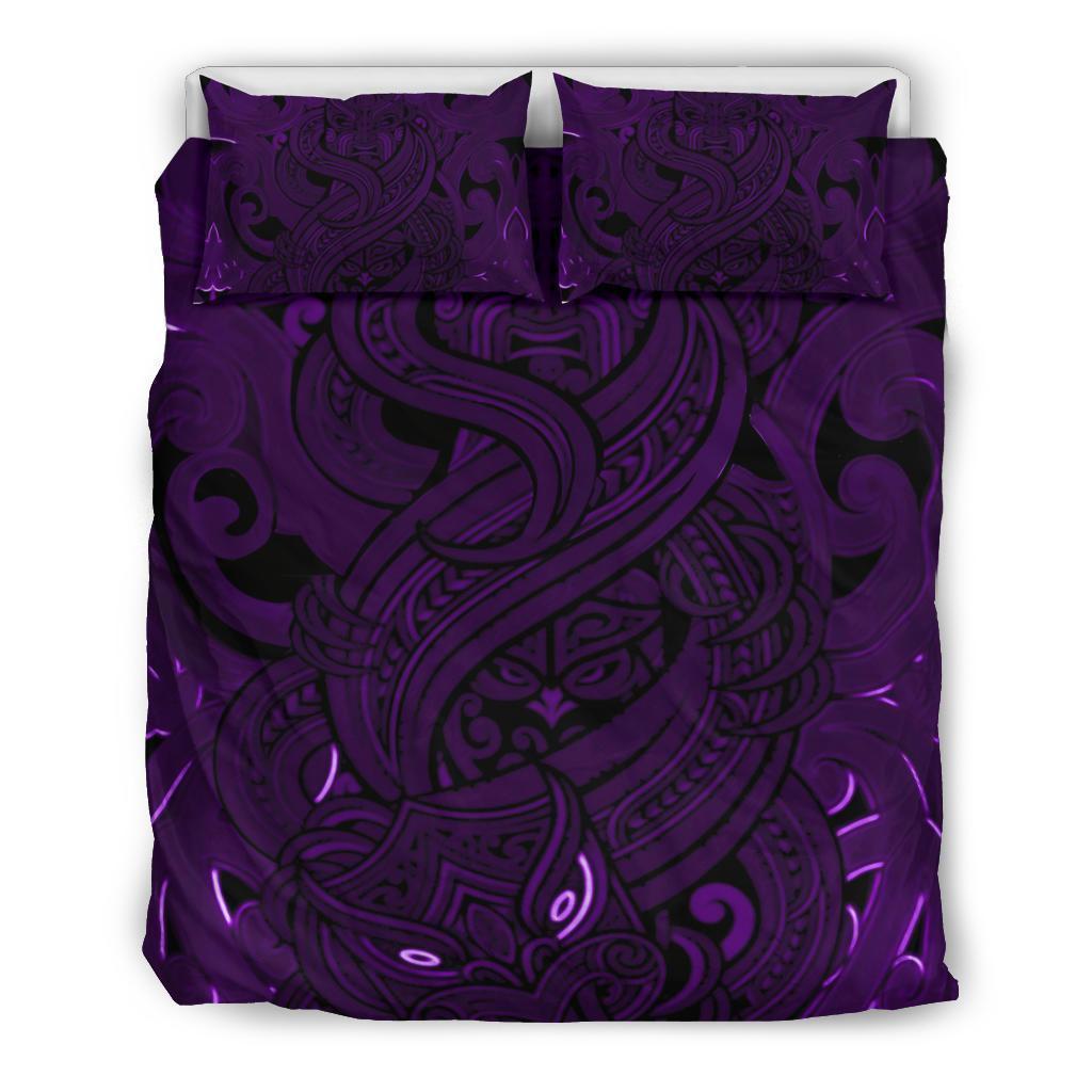 New Zealand Bedding Set, Maori Gods Tumatauenga (God Of War) Purple