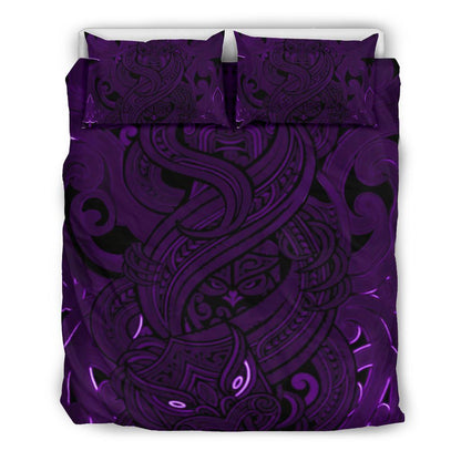 New Zealand Bedding Set, Maori Gods Tumatauenga (God Of War) Purple