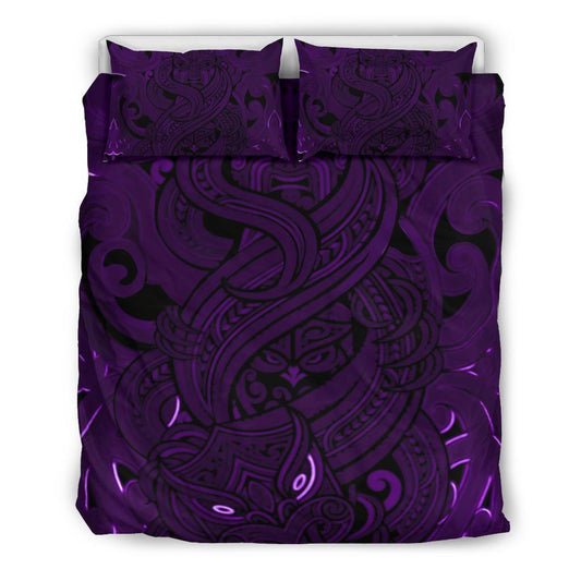 New Zealand Bedding Set, Maori Gods Tumatauenga (God Of War) Purple