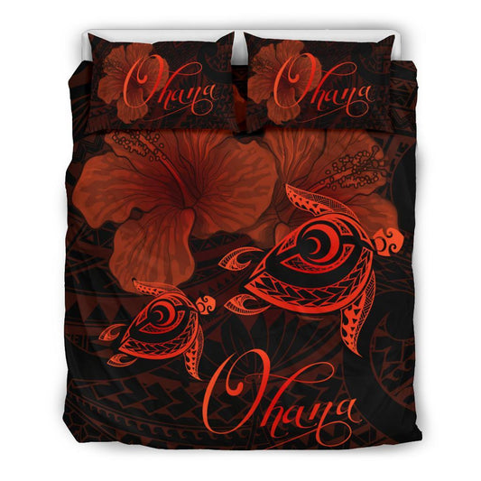 Hawaii Turtle Ohana Hibiscus Poly Bedding Set Orange