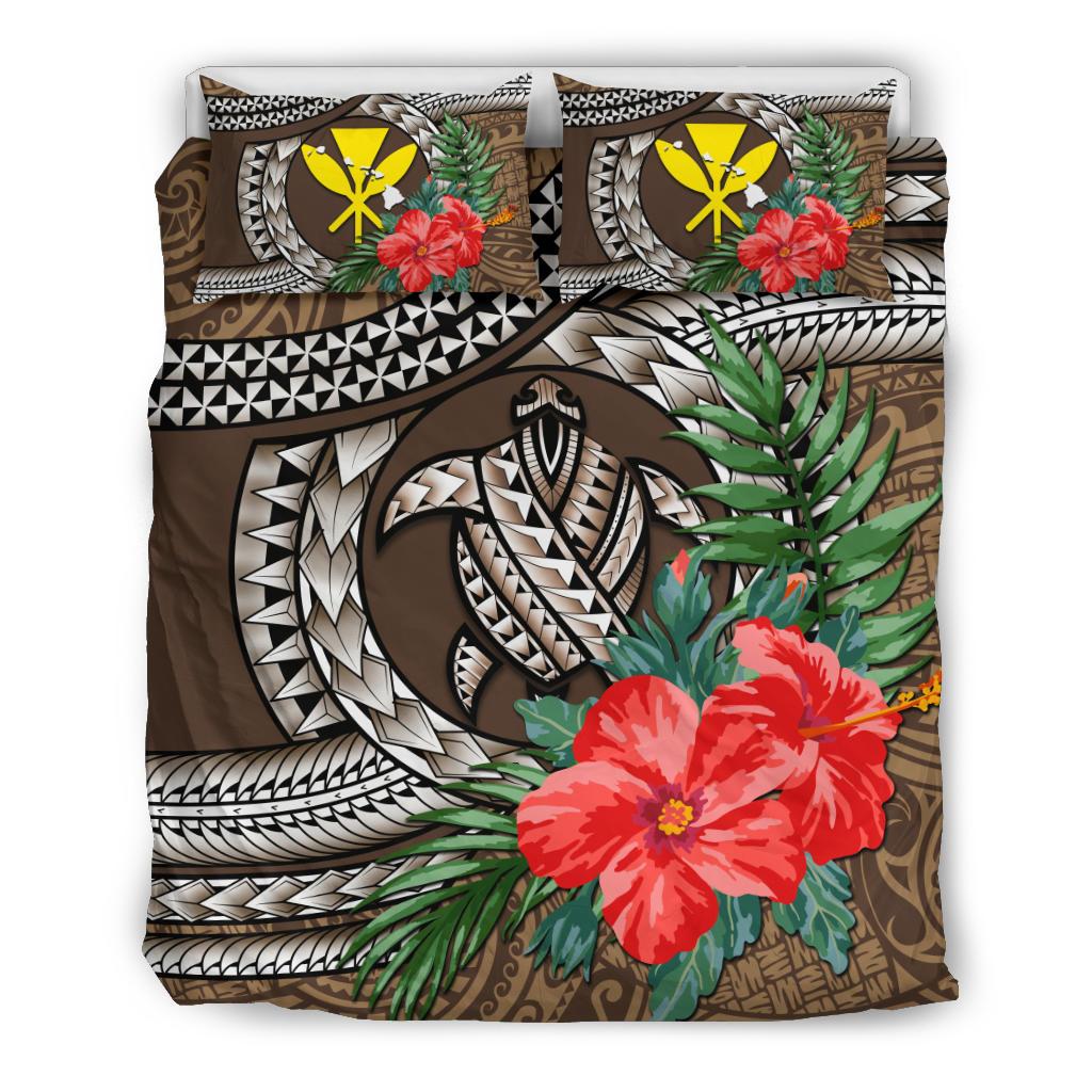 Kanaka Maoli (Hawaiian) Bedding Set Polynesian Turtle Hibiscus Brown