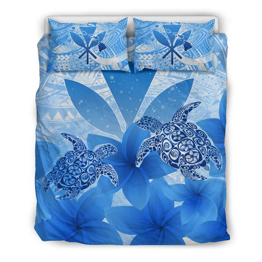 Hawaii Bedding Set Hawaii Turtle Kanaka Plumeria Polynesian Blue Bedding Set