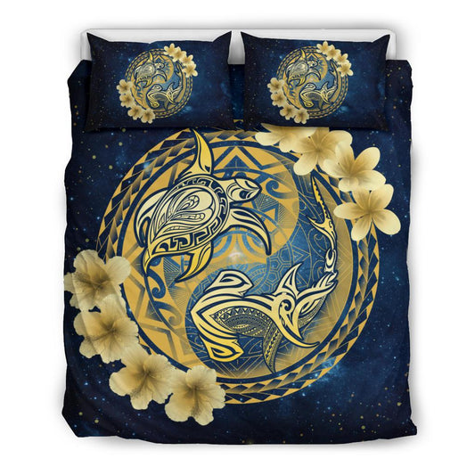 Hawaii Bedding Set Hawaii Galaxy Yin Yang Turtle Shark Hibiscus Plumeria Bedding Set