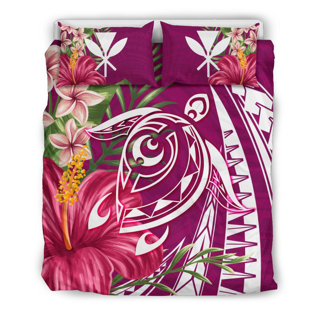 Hawaii Polynesian Turtle Tropical Hibiscus Plumeria Bedding Set Pink
