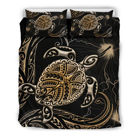 Polynesian Bedding Set Turtle Mix Hibiscus Gold