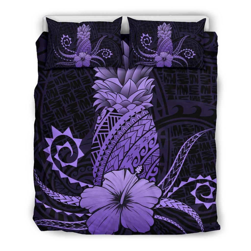 Hawaii Polynesian Pineapple Hibiscus Bedding Set Zela Style Purple