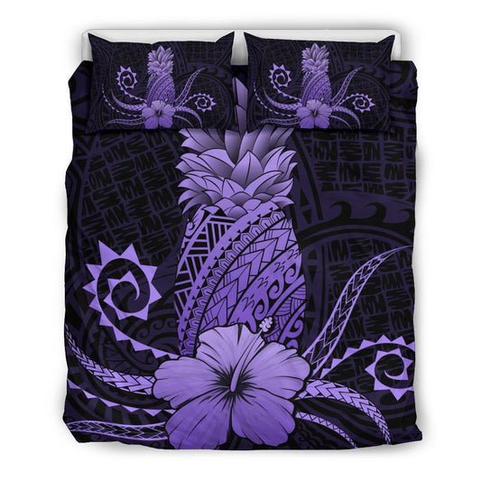 Hawaii Polynesian Pineapple Hibiscus Bedding Set Zela Style Purple