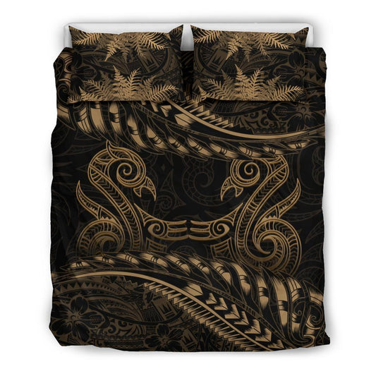 New Zealand Bedding Set Gold Manaia Maori Silver Fern Duvet Cover