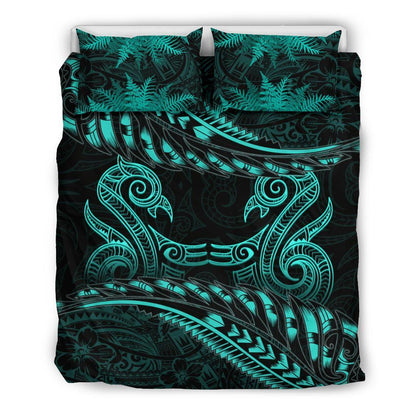 New Zealand Bedding Set Turquoise Manaia Maori Silver Fern Duvet Cover