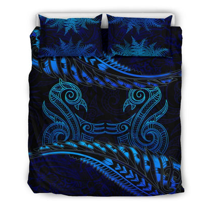 Aotearoa Bedding Set Blue Maori Manaia With Silver Fern