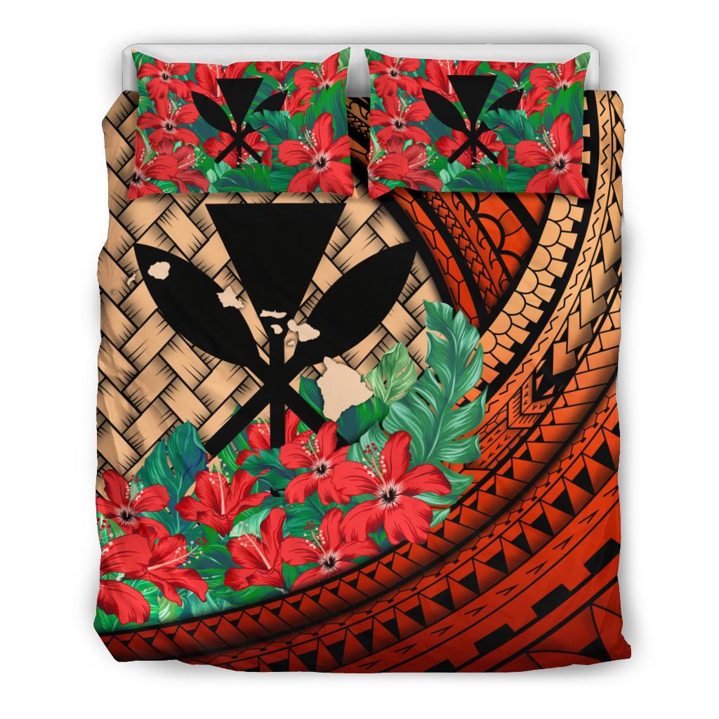 Kanaka Maoli (Hawaiian) Bedding Set Lauhala Polynesian Hibiscus Red