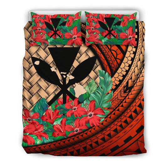 Kanaka Maoli (Hawaiian) Bedding Set Lauhala Polynesian Hibiscus Red