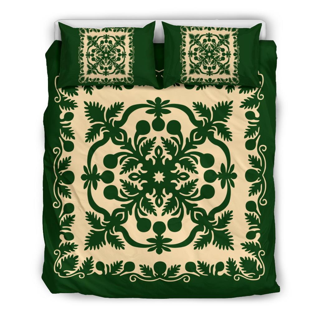 Hawaiian Bedding Set Royal Pattern Emerald Green