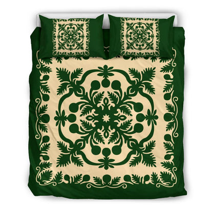 Hawaiian Bedding Set Royal Pattern Emerald Green