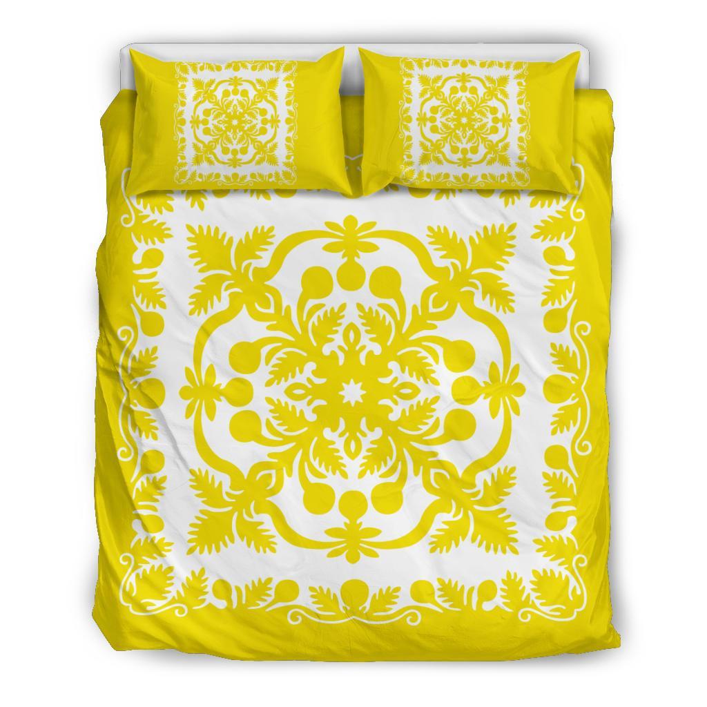 Hawaiian Bedding Set Royal Pattern Yellow And White