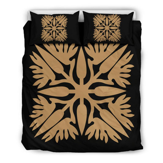 Hawaiian Bedding Set Royal Pattern Black And Gold A3 Style