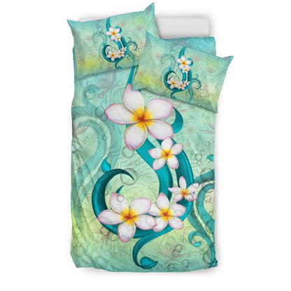 Hawaiian Bubbles Plumeria Strelitzia Flower Background Polynesian Bedding Set