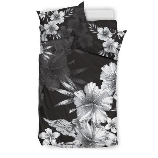 Hawaiian Hibiscus Black And White Polynesian Bedding Set