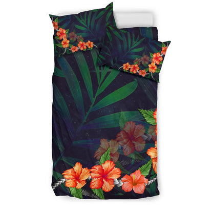 Hawaiian Hibiscus Palm Tree Background Polynesian Bedding Set