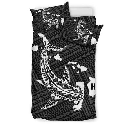 Hawaiian Map Hamerhead Shark Polynesian White Bedding Set