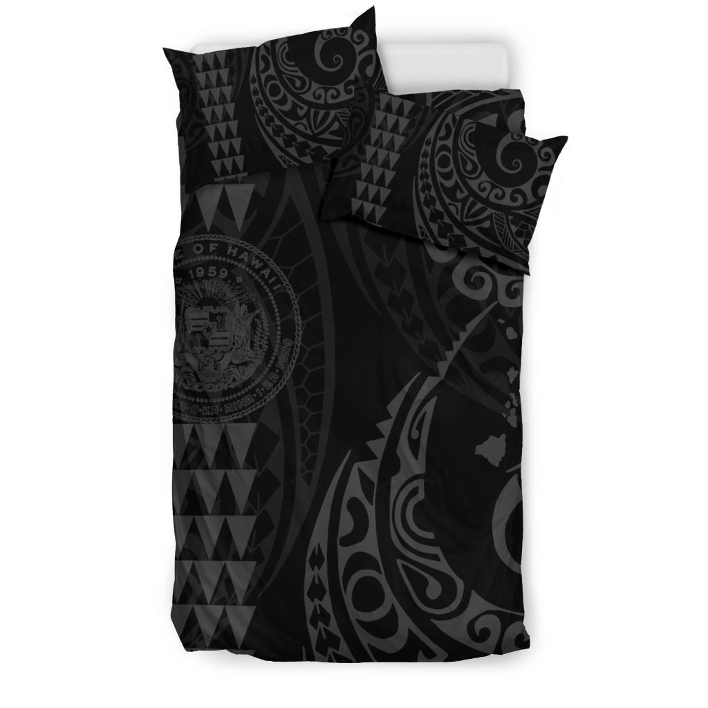 Hawaiian Map Coat Of Arms Flag Polynesian Bedding Set Grey