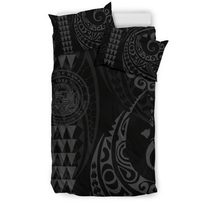 Hawaiian Map Coat Of Arms Flag Polynesian Bedding Set Grey